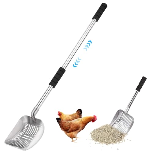 Jcasbdn Chicken Poop Scooper 16-32in dehnbar schnell Sieben Metallhuhnkacke Schöpfchen mit großem Schaufel gepolstert Griff ohne Biegung abtrennbarer Hund Katze Müll Schaufel von Jcasbdn