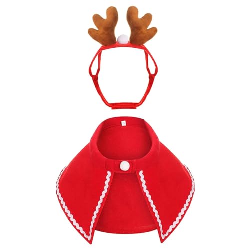 Weihnachtsgentüre Outfit niedliche Haustierkostüme umfasst Rentierhut & rot warmes Cape Weihnachtskostüm für Hundekatze Haustier von Jcasbdn