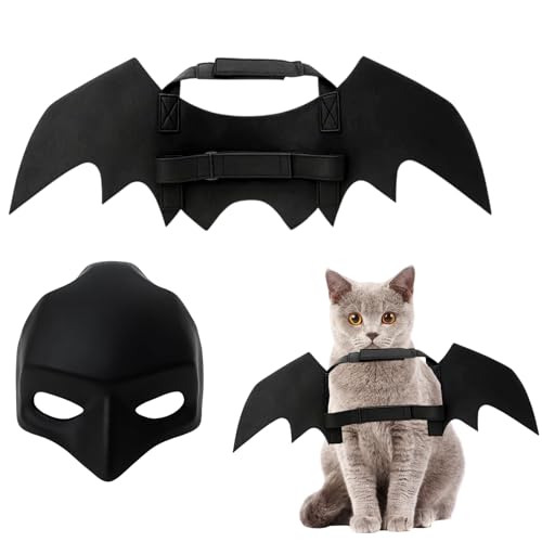Fledermaus Kostüm für Katzen & Hunde mit Maske, Halloween Haustier Kostüm Set, 2-teiliges Fledermausflügel & 3D Katzenmaske, Schwarz, Verkleidung für Cosplay & Party Fledermaus Kostüm für Katzen & Hunde mit Maske, Halloween Haustier Kostüm Set, 2-teiliges Fledermausflügel & 3D Katzenmaske, Schwarz, Verkleidung für Cosplay & Party von JcvPot