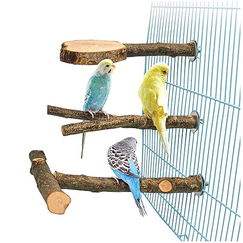 3 x Vogel-Sitzstange, natürliches Holz, Papageienständer, Zweig, Pfotenschleifgabel Sittich, Kaustab, Übungstraining, Zweige von Jczw
