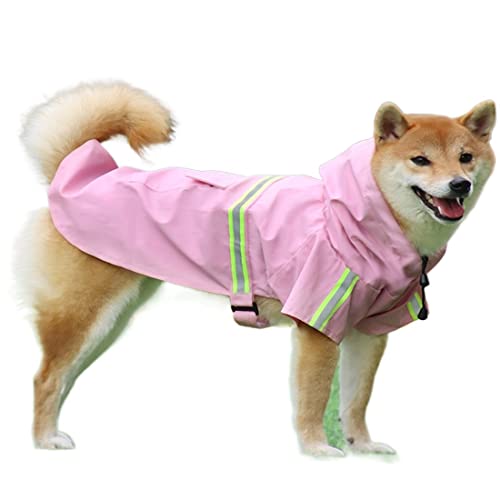 Haustier-Hunde-Regenmantel, wasserdichte Kapuzenjacke mit Tasche, verstellbar, leicht, Zupfponcho mit reflektierenden Streifen für kleine, mittelgroße und große Hunde von Jczw