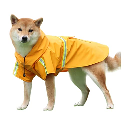 Haustier-Hunde-Regenmantel, wasserdichte Kapuzenjacke mit Tasche, verstellbar, leicht, Zupfponcho mit reflektierenden Streifen für kleine, mittelgroße und große Hunde von Jczw