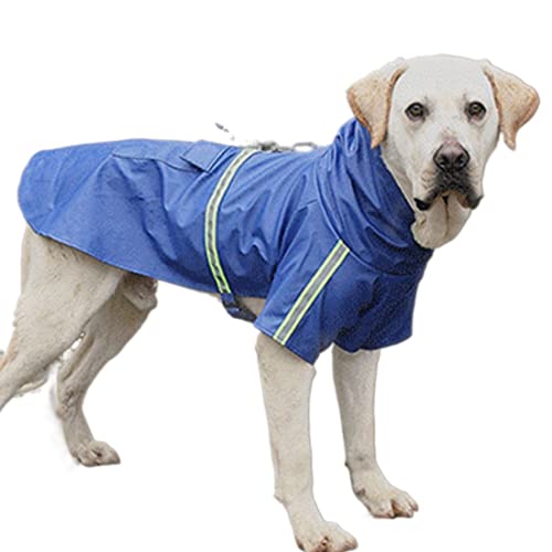 Hunde-Regenmantel - Reflektierender Hunde-Regenmantel mit Kapuze, wasserdicht verstellbar leicht für kleine, mittelgroße und große Hunde (X-Large, Blau) von Jczw