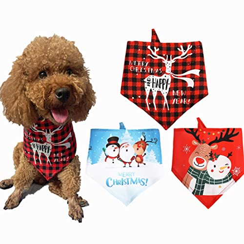 Hundehalstuch, Weihnachten, klassisch, kariert, dreieckig, Merry Christmas, Santa Schneemann, Druck, Haustier-Bandana für kleine, mittelgroße und große Hunde, Katzen, Haustiere (M) von Jczw