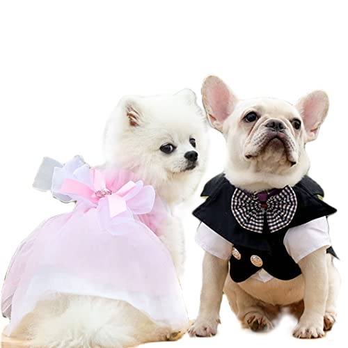 Hundekleid für kleine Hunde, Mädchen, Jungen, Haustierkleidung, Rock mit Fliege, weich, atmungsaktiv, Welpen-Outfits, Bekleidung, Geburtstag, Hochzeit, Hundekleider (S-XL) von Jczw