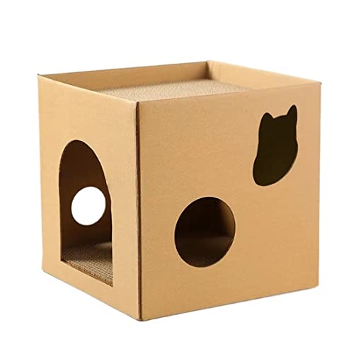 Katzenhaus aus Karton mit 2 Kratzpads Katzenspielhaus für Indoor Katzen Wellpappe Kratzbox Katzenkratzspielzeug für Katze Geburtstag, Versteck für Häschen Kleintiere von Jczw