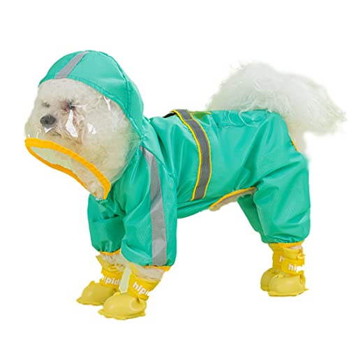 Tragbare wasserdichte transparente Hunde-Regenbekleidung für kleine, mittelgroße Hunde, leichte atmungsaktive Kapuzen-Regenjacke Welpen-Regenponcho Umhang (grün) von Jczw