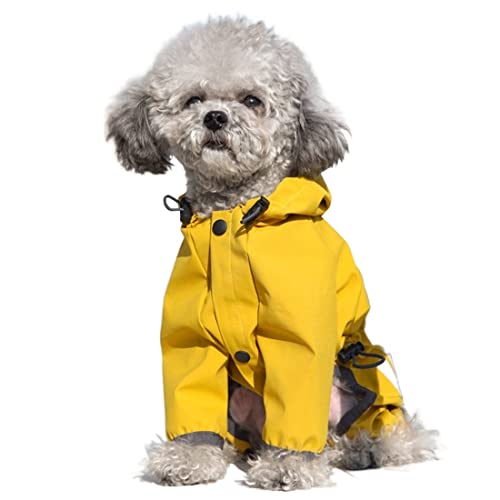 Wasserdichter Hunde-Regenmantel mit Kapuze für kleine, mittelgroße Hunde, Poncho mit reflektierendem Riemen, leichte Jacke mit Loch für die Leine (M, Gelb) von Jczw