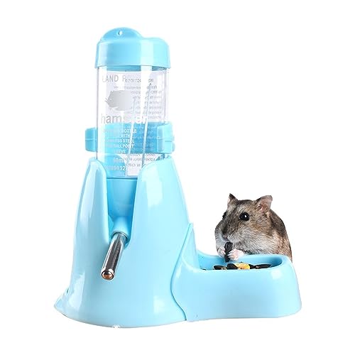 Wasserflaschen für Kleintiere, 2-in-1, Hamster-Futternapf, automatischer Flaschenspender mit Boden für Zwerghamster, Maus und andere Kleintiere (80 ml, blau) von Jczw