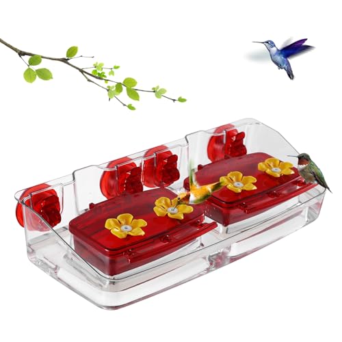Jealoeur Fenster-Kolibri-Futterstation mit starken Saugnäpfen, 2 Futterboxen, 473 ml Fassungsvermögen, 4 Futteröffnungen, perfekter Ameisengraben für Kolibribeobachtung außerhalb des Fensters, Rot von Jealoeur