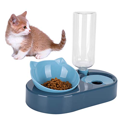 Automatische Wassernachfüllung Katzenfutterschale Schrägmund Haustier Doppelschalen und Set Spender Flaschenzuführung(Blau) von Jeanoko