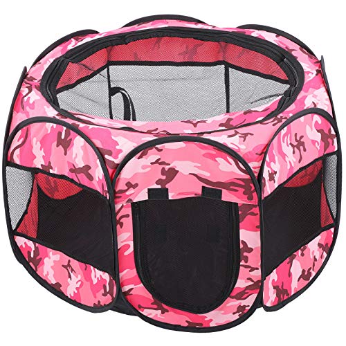 Faltbarer Tier-Laufstall aus Freiluft-Übungsstift Pink Camouflage Tent House Spielplatz für Hunde und Katzen(M) von Jeanoko