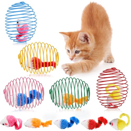 Jecery Katzen-Federbälle, dehnbare Federn, Spielzeug, interaktive Rollbälle, bunt, verspielte Spulen, Federbewegung, Spielzeug, Käfig-Ratten für Kätzchen, Katzen, Haustierbedarf, drinnen (hell) von Jecery