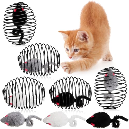 Jecery Katzenfederbälle, dehnbare Federbälle, bunt, verspielte Spulen, interaktives Federspielzeug, Käfig-Ratten für Kätzchen, Katzen, Haustierbedarf, für den Innenbereich (Maus, schwarz), 5 Stück von Jecery