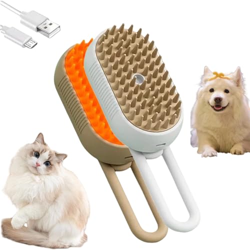 Chevaroo Horse Steam Brush, Steam Brush For Pets, Chevaroo 3-In-1 Self-Cleaning Steam Pet Brush For Shedding, Silicone Bristle Head 360° Rotating Pet Steam Brush (Milk coffee color+Porcelain white) von Jeeeun