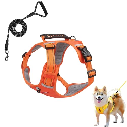 Chewie Cozy Harness, Chewie Dog Harnes, Small Dogs Harness and Leash Set, Adjustable Padded Dog Vest | Breathable & Comfortable | Anti-Breakaway | Reflective at Night (Orange) von Jeeeun