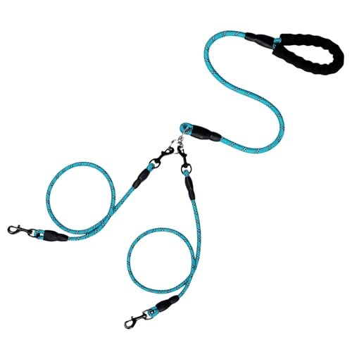 Double Dog Leash for Two Dogs, Tangle-Free Dual Leash with Swivel Clip and Soft Foam Handle, Heavy Duty Nylon Lead for Large Pets (Blue A) von Jeeeun