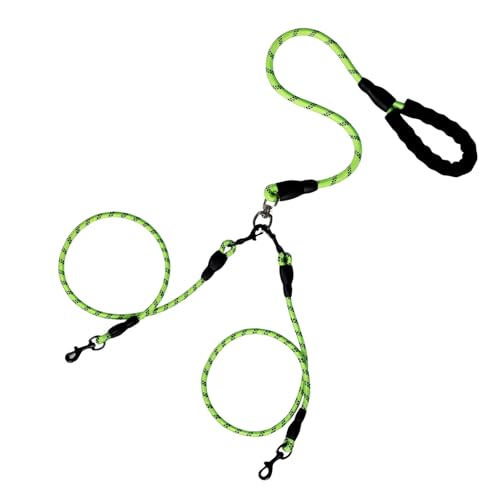 Double Dog Leash for Two Dogs, Tangle-Free Dual Leash with Swivel Clip and Soft Foam Handle, Heavy Duty Nylon Lead for Large Pets (Green A) von Jeeeun
