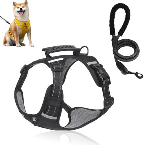 Getchewie Chewie Cozy Harness, Adjustable Chewie Cozy Harness with Reflective Handle, Reflective Strips and Collar Led Light for Medium or Small Dogs (Black) von Jeeeun