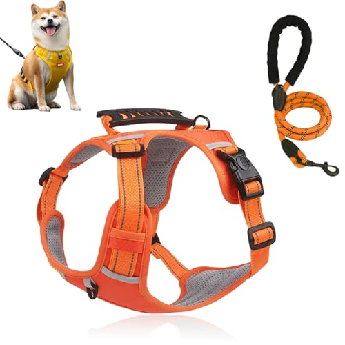 Getchewie Chewie Cozy Harness, Adjustable Chewie Cozy Harness with Reflective Handle, Reflective Strips and Collar Led Light for Medium or Small Dogs (Orange) von Jeeeun