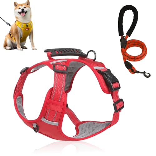 Getchewie Chewie Cozy Harness, Adjustable Chewie Cozy Harness with Reflective Handle, Reflective Strips and Collar Led Light for Medium or Small Dogs (Red) von Jeeeun