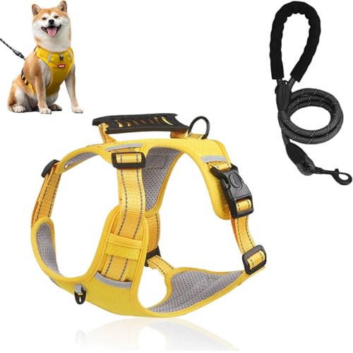 Getchewie Chewie Cozy Harness, Adjustable Chewie Cozy Harness with Reflective Handle, Reflective Strips and Collar Led Light for Medium or Small Dogs (Yellow) von Jeeeun