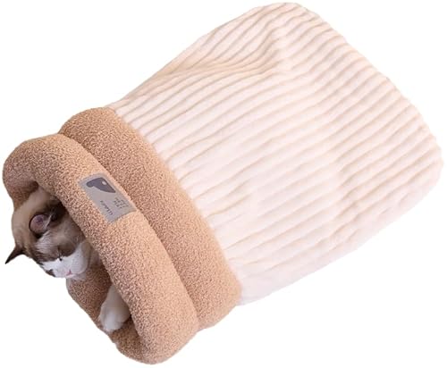 Jeeeun Cat Sleeping Bag, Cat Sack Bed, Pet Sleeping Bag, Spacious Pockets Soft Fluffy Plush Washable Sleeping Bag (Beige) von Jeeeun