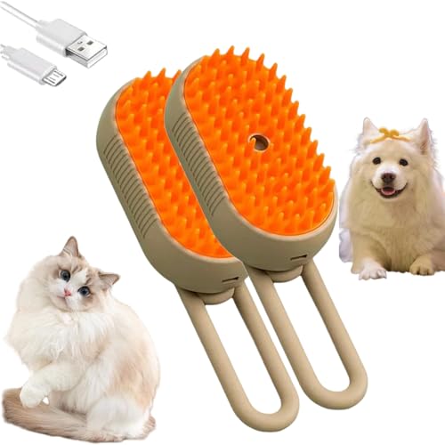 Jeeeun Chevaroo Horse Steam Brush, Steam Brush for Pets, Chevaroo 3-In-1 Self-Cleaning Steam Pet Brush for Shedding, Silicone Bristle Head 360° Rotating Pet Steam Brush (Milk Coffee Color*2) von Jeeeun