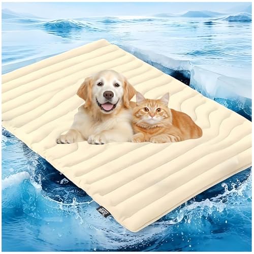 Jeeeun Dog Cooling Mat, 2025 New Dog Cooling Mat Indoor for Large Dogs & Cats, Foldable Portable Pet Coolings Blanket, Summer Travel/Home Use (51 * 41 cm,Beige) von Jeeeun