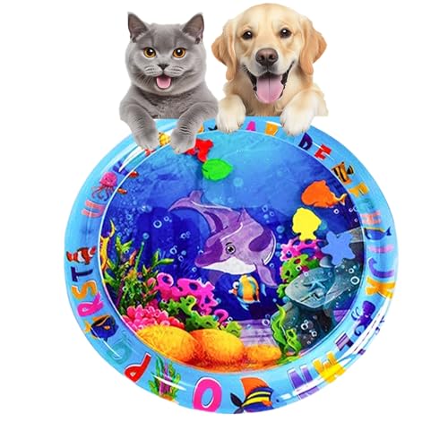 Ocean Breeze Splashland for Cats & Dogs - 2-Layer Cat Water Mat with Floating Fish, Non-Slip Sensory Playmat 25.59 Inch for Summer/Kitten/Kitchen (Dolphin Fish Style) von Jeeeun