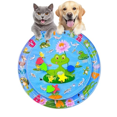 Ocean Breeze Splashland for Cats & Dogs - 2-Layer Cat Water Mat with Floating Fish, Non-Slip Sensory Playmat 25.59 Inch for Summer/Kitten/Kitchen (Frog Style) von Jeeeun