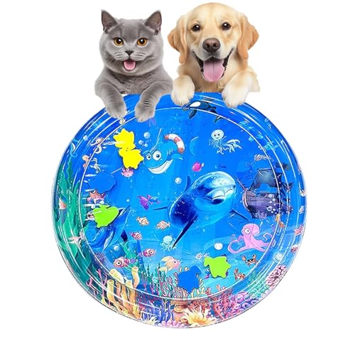 Ocean Breeze Splashland for Cats & Dogs - 2-Layer Cat Water Mat with Floating Fish, Non-Slip Sensory Playmat 25.59 Inch for Summer/Kitten/Kitchen (Pirate Ship Style) von Jeeeun