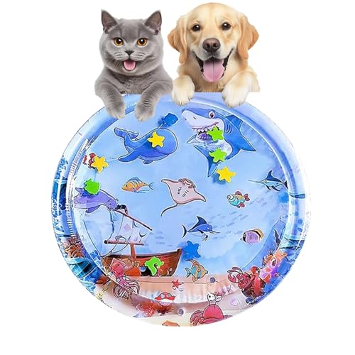 Ocean Breeze Splashland for Cats & Dogs - 2-Layer Cat Water Mat with Floating Fish, Non-Slip Sensory Playmat 25.59 Inch for Summer/Kitten/Kitchen (Shark Style) von Jeeeun