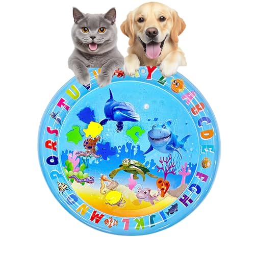 Ocean Breeze Splashland for Cats & Dogs - 2-Layer Cat Water Mat with Floating Fish, Non-Slip Sensory Playmat 25.59 Inch for Summer/Kitten/Kitchen (Underwater World Style) von Jeeeun