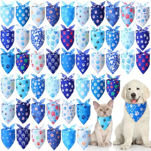Jeere Hundehalstücher mit Pfotenabdruck, Dreieckstuch, Dreieckstuch für Haustiere, Welpen, Party, Kostüm, Zubehör (19,7 x 13,8 x 13,8 cm), Blau, 50 Stück von Jeere