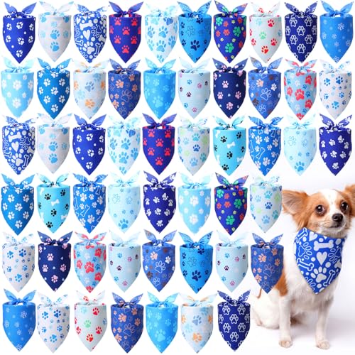Jeere Hundehalstücher mit Pfotenabdruck, Dreieckstuch für Haustiere, Welpen, Hunde, Party, Kostüm, Zubehör, Blau, 50 Stück (25,6 x 17,8 cm) von Jeere