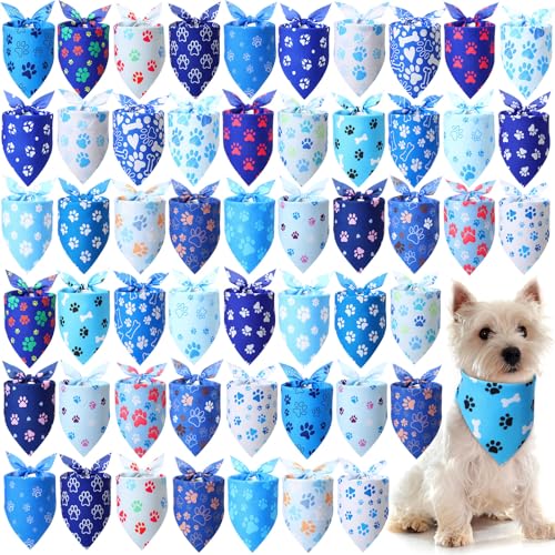 Jeere Hundehalstücher mit Pfotenabdruck, Dreieckstuch für Haustiere, Welpen, Hunde, Party, Kostüm, Zubehör, Blau, 50 Stück (31,5 x 53,3 cm, 17,8 x 53,3 cm) von Jeere