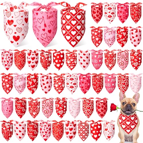 Jeere Hundehalstücher zum Valentinstag, 50 Stück, Rosa und Rot, Herz-Halstücher für Haustiere, Hunde, weich, verstellbar, dreieckig, Hundehalstücher für kleine, mittelgroße und große Hunde und Katzen von Jeere