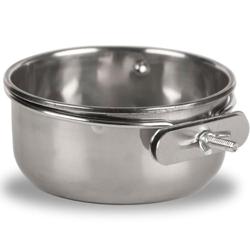Jeffers 77630C Edelstahl-Coop Cup mit Klemmhalter – robuster Futter- und Wassernapf zum Aufhängen für Haustiere, Hunde, Katzen, Vögel und Kleintiere – leicht zu reinigen, perfekt für Käfige von Jeffers