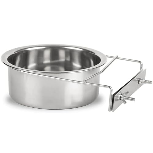 Jeffers 77650C Edelstahl-Stallbecher mit Klemmhalter – robuster Futter- und Wassernapf zum Aufhängen für Haustiere, Hunde, Katzen, Vögel und Kleintiere – leicht zu reinigen, perfekt für Käfige von Jeffers