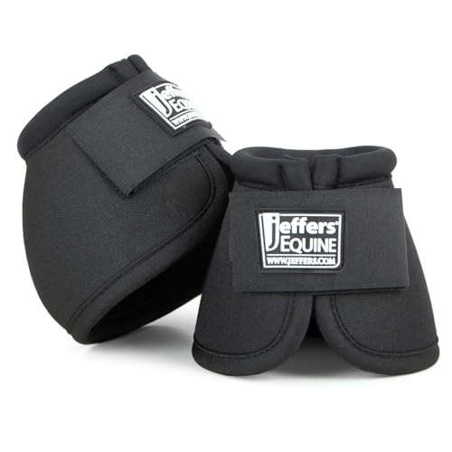 Jeffers Ballistische Hufglocken, schwarz, Größe M, stoßdämpfender Hufschutz für Pferde, sicherer Doppel-Klettverschluss, perfekt für Reisen, Training und Reiten von Jeffers