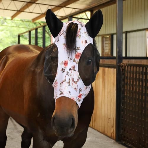 Jeffers Expression Lycra Pferdefliegenmaske – volle Größe, Rosengarten – leichte Stretch-Pferdemaske mit Netzaugen und Ohren, atmungsaktive Lycra-Fliegenmaske für Pferde, Sommerbekleidung und Jeffers Expression Lycra Pferdefliegenmaske – volle Größe, Rosengarten – leichte Stretch-Pferdemaske mit Netzaugen und Ohren, atmungsaktive Lycra-Fliegenmaske für Pferde, Sommerbekleidung und von Jeffers