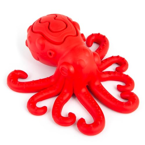 Jeffers Pet Kauspielzeug für Hunde aus Naturkautschuk, roter Oktopus, mittelgroß, Leckerli-Dosierung, Vanilleduft, langlebig, ungiftig, spülmaschinenfest, interaktives Apportier- und Zerrspielzeug von Jeffers
