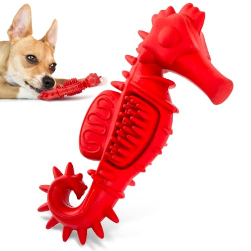 Jeffers Pet Kauspielzeug für Hunde aus Naturkautschuk – Rotes Seepferdchen, klein – Vanilleduft, langlebig, ungiftig, spülmaschinenfest, interaktives Apportier- & Zerrspielzeug – perfekt für das von Jeffers