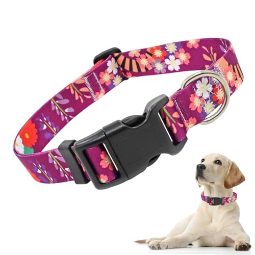 Hundehalsband mit Blumenmuster, weich und bequem für kleine und mittelgroße Hunde (Blumenmuster, M) von JeiibrZui