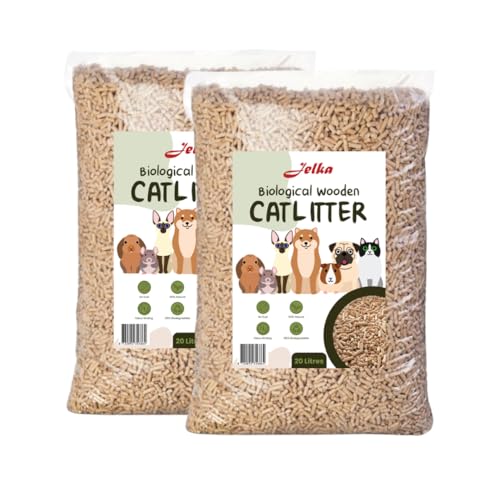 Jelka Holzkorn Katzenstreu 2 x 10KG (20kg - 40L) - Biologisch abbaubare Holzkörner - 100% Natur von Jelka