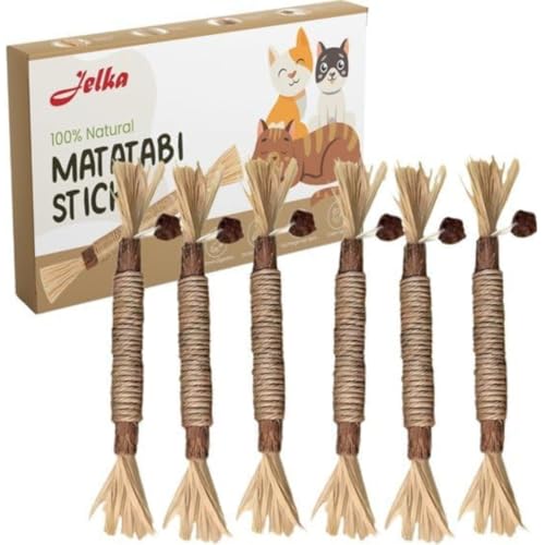 Jelka - Matatabi Stäbchen für Katzen - Essbar - Zahnreinigung - Spielzeug - Katzenminze - Katzenminze - 6 Stück - Katzenspielzeug - Katzenspielzeug von Jelka