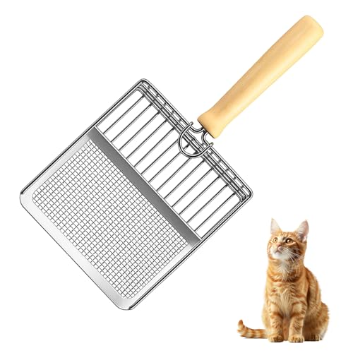 Jellybibo Katzenstreuschaufel mit Halter, 3MM/10MM Maschenweite Antihaft-Katzenkot-Sieb, Katzenstreuschaufel aus Metall, Reinigung Siebschaufel für Hühnerstall Katzenklo von Jellybibo