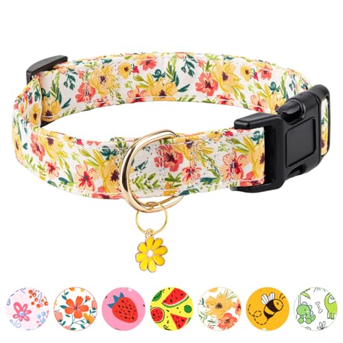 Jelwuion Hundehalsband, personalisierbar, niedlich, für Mädchen, Hündinnen, Jungen, mit Blumenmuster, weiches Haustierhalsband mit sicherer Schnalle für kleine, mittelgroße und große Hunde (gelbe Jelwuion Hundehalsband, personalisierbar, niedlich, für Mädchen, Hündinnen, Jungen, mit Blumenmuster, weiches Haustierhalsband mit sicherer Schnalle für kleine, mittelgroße und große Hunde (gelbe von Jelwuion