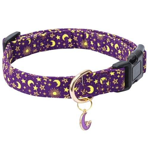 Jelwuion Hundehalsband aus Baumwolle, verstellbar, niedliches Welpenhalsband mit Mondmuster für kleine, mittelgroße und große Hunde, weiches und ausgefallenes Haustierhalsband mit Sicherheitsschnalle von Jelwuion